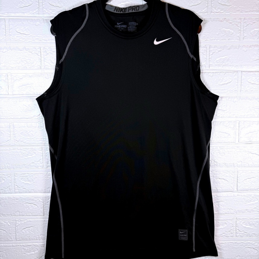 Nike Pro Tank Top Mens Large Black Dri-Fit Fitted Sleeveless Training Shirt